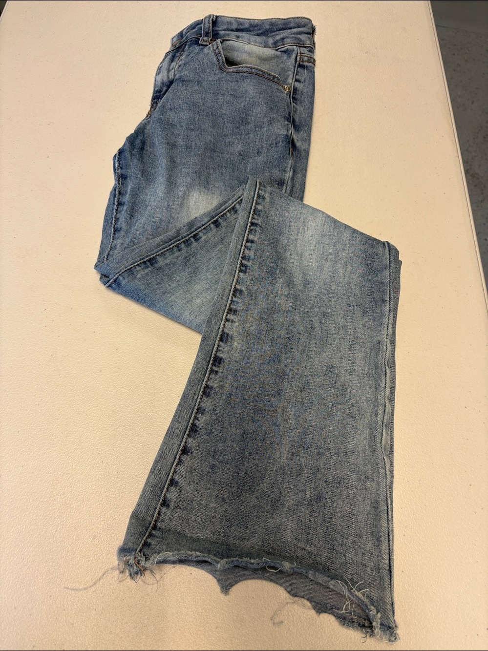 Distressed Stretch Light Wash Slight Flare Denim  Sz 5